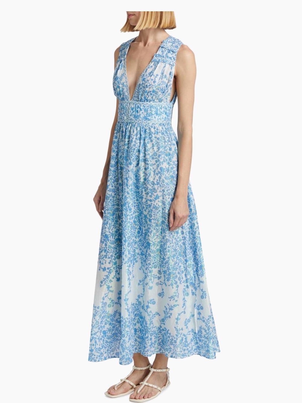Poupette St Barth Chiara Floral Cotton Maxi Dress Large Blue Lazuli NWT - Picture 6 of 8